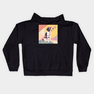 70s Brittany Vibes: Pastel Pup Parade Kids Hoodie